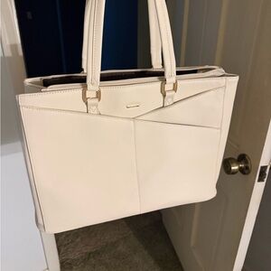 Cream Structured Tote with Front Slip Pockets